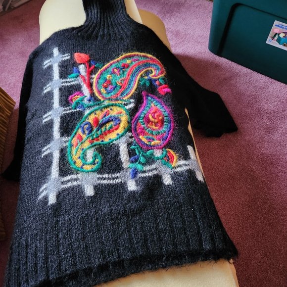 Vintage Ashley Brooke Womens' Large Flower Paisley Chunky Knit Pullover Sweater - Picture 3 of 4